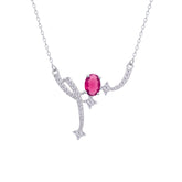 Asfour Crystal Chain Necklace With Dark Rose Art deco Desing In 925 Sterling Silver-ND0455-WO5